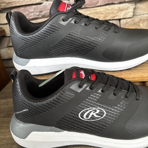 Rawlings League Turf Mens Shoes 7D Black White Leather Lace-Up Baseball Cleats - Picture 8 of 16